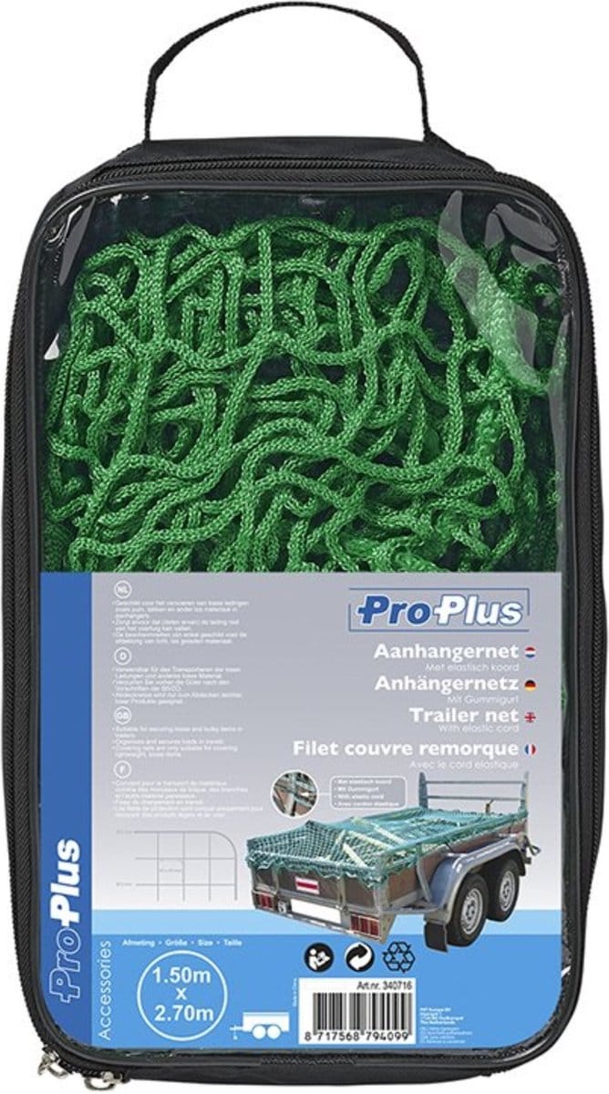 Pro Plus Aanhangernet - groen - 150 x 270 cm - afdekken - elastisch