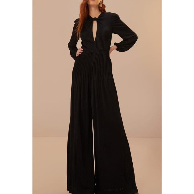 FARM Rio Black Long Sleeve Knot Jumpsuit Größe: S | Jumpsuits Outlet | Damen | Schwarz