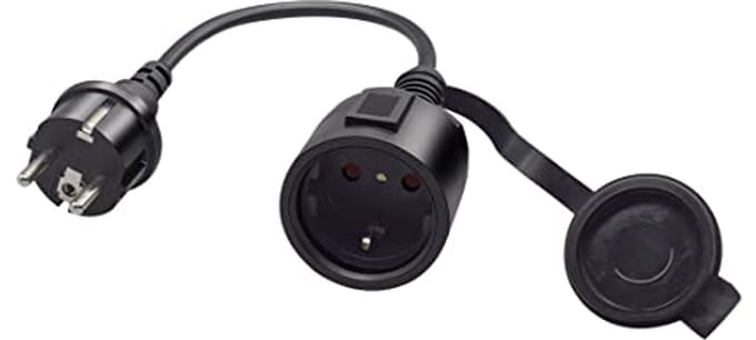 Verlengkabel Schuko 16A 250V - 2-Pin Veiligheidsstekker - 0,3 m Zwart