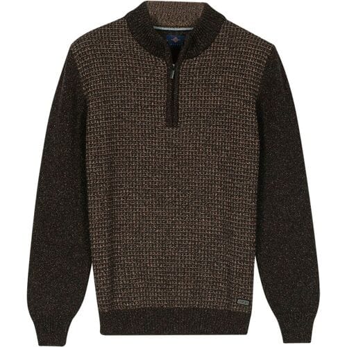 Baileys - Trui Donkerbruin Baileys Pullover 1/2 Zip 5gg, Single Knit, Front Part 2-col. Structure Trui Donkerbruin 528491