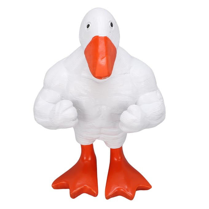 Magnetische sleutelhouder, eendje van plastic, grappig beeldje van een gespierd eendje, bureaudecoratie voor thuis, hal of tafel, wit