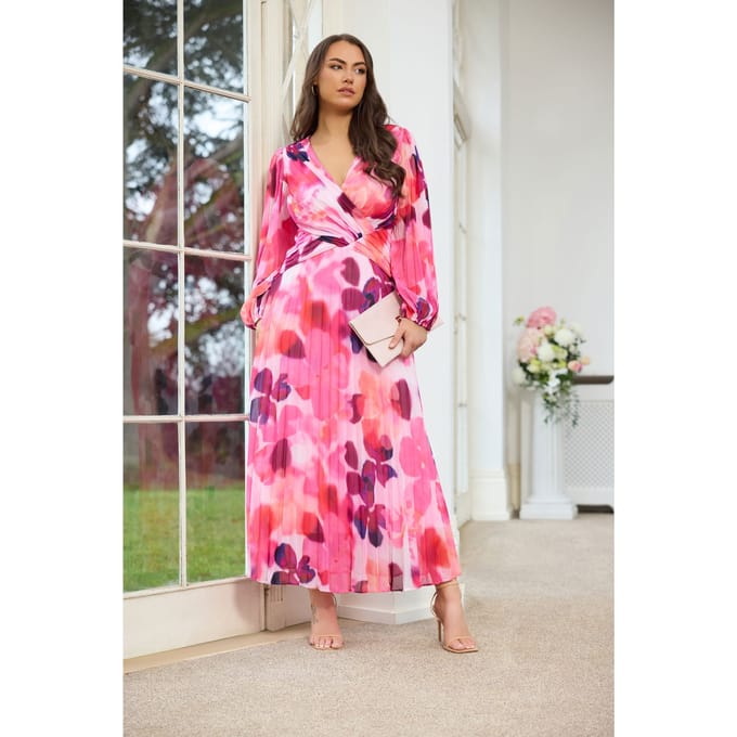 Yours London Roze Abstracte Plissé Jurk Size 58-60