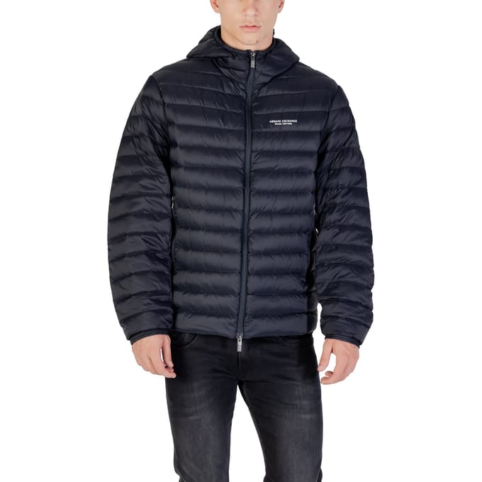 Hooded Print Jacket with Zip and Front Pockets - Blue