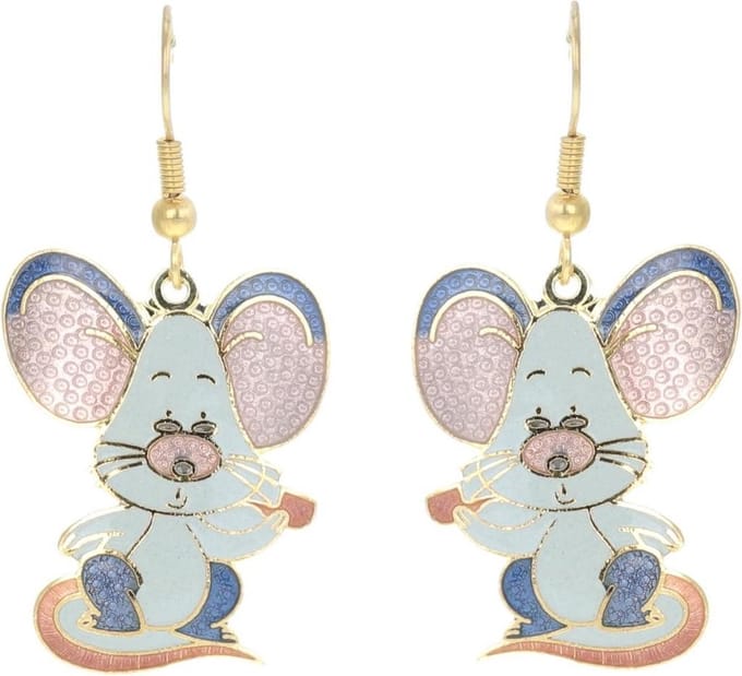 Behave - Oorhangers dames - muizenmotief - grijs - 4,5 cm