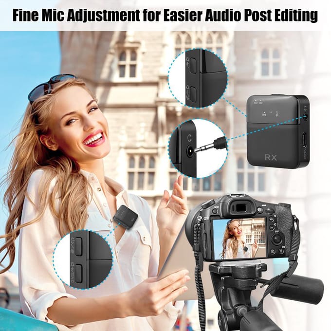 2.4G Mini Draadloos Microfoonsysteem met 1 Zender + 1 Ontvanger Omnidirectionele Condensator one-trigger-one zwart