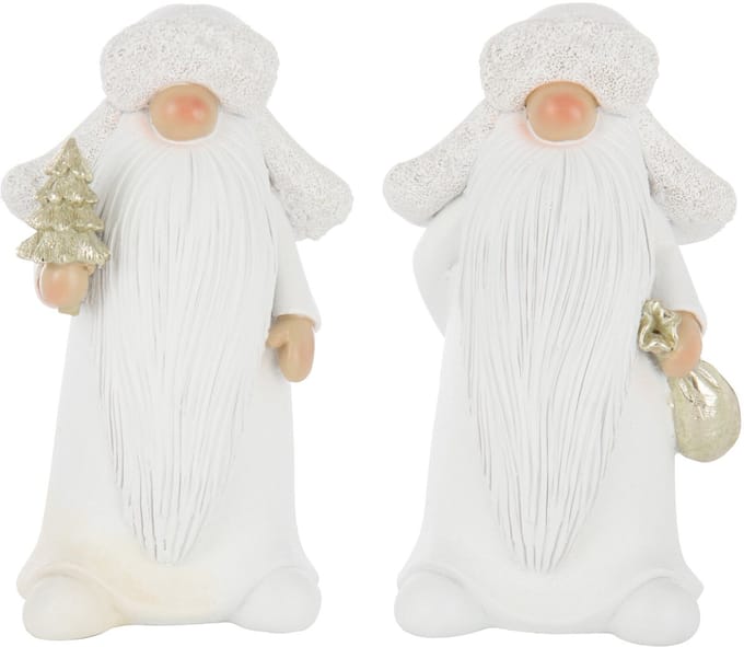 J-Line figuur Kerstman Boom + Tas - polyresin - wit/goud - large - 2 stuks