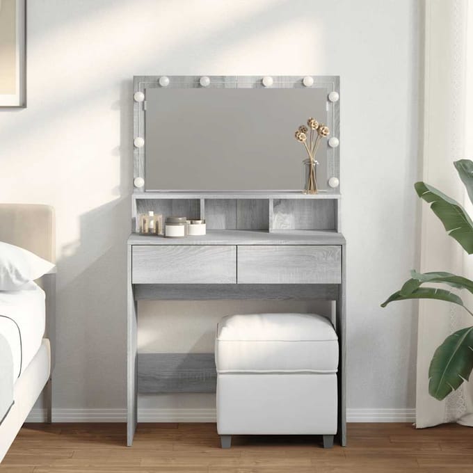 vidaXL - Kaptafel - met - LED - 80x41x134,5 - cm - grijs - sonoma - eikenkleurig