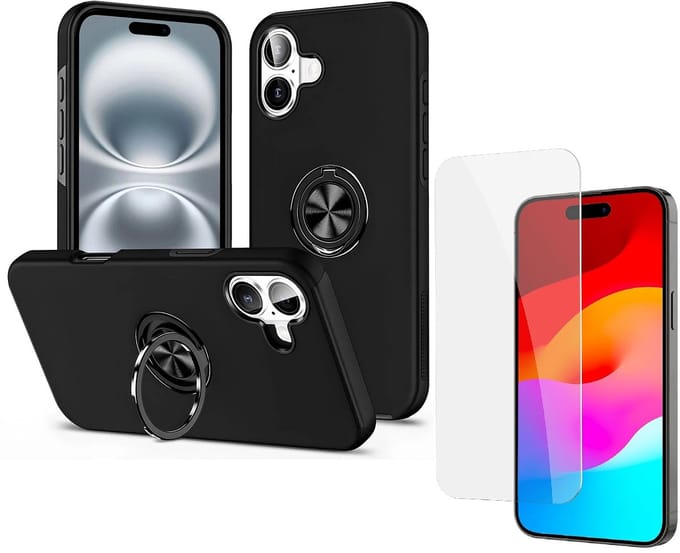 Backcover Shockproof Inclusief Screenprotector Gehard Glas - Hoesje Geschikt voor: iPhone 16 Plus - Zwart