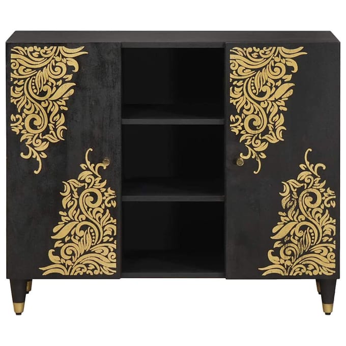 vidaXL - Dressoir - Zwart - 90 - x - 33 - x - 75 - cm - Massief - Mango - Hout