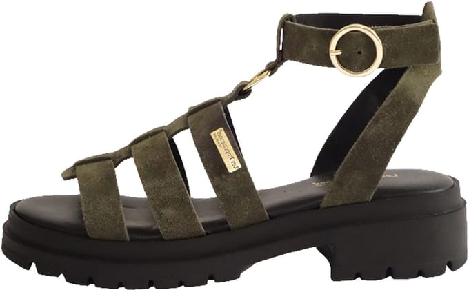 Tobosued platte leren sandalen