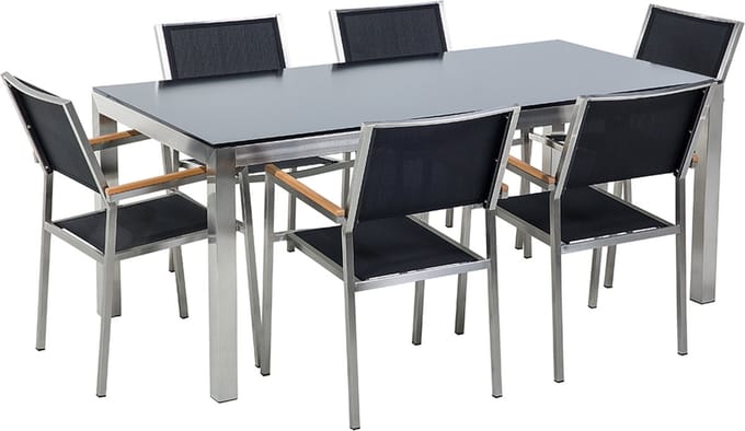 GROSSETO - Tuinset voor 6 - Zwart - Veiligheidsglas