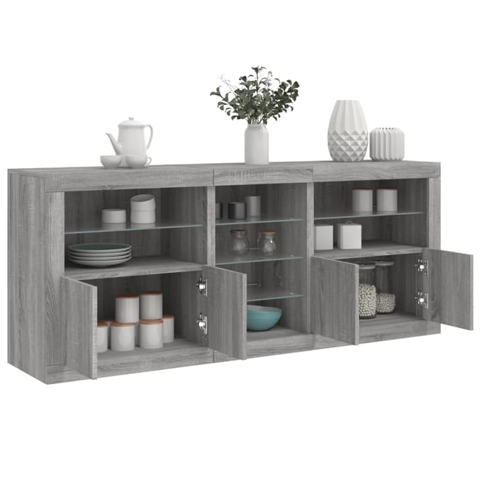 vidaXL - Dressoir - met - LED-verlichting - 181,5x37x678 - cm - grijs - sonoma - eiken