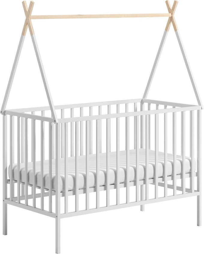 ATB Baby Bed - Beukenhout - Verstelbaar - Inclusief Matras - Wit- 120 x 60 CM