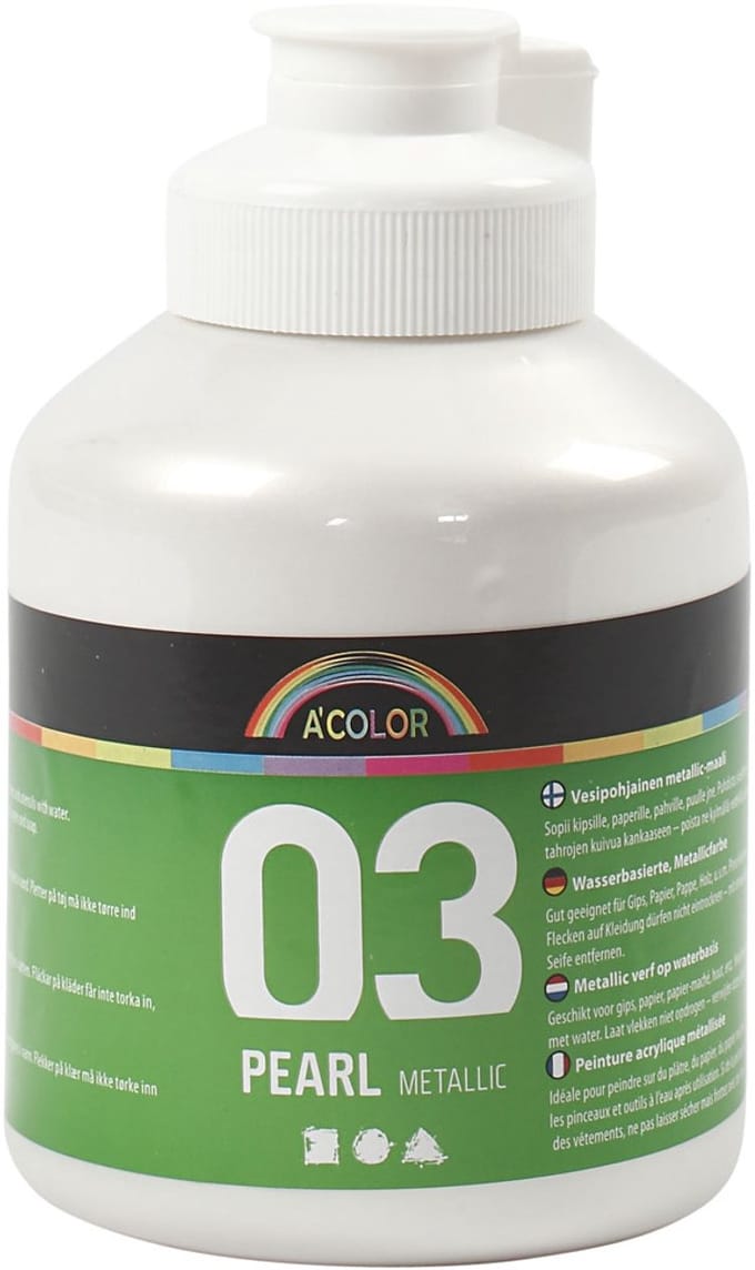 Acrylverf Metallic, metallic, wit, 500 ml/ 1 fles