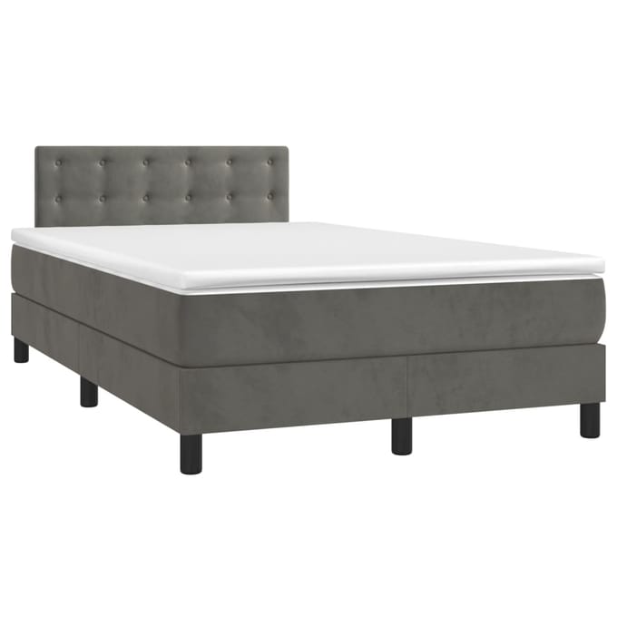 vidaXL - Boxspring - met - matras - en - LED - fluweel - donkergrijs - 120x200 - cm