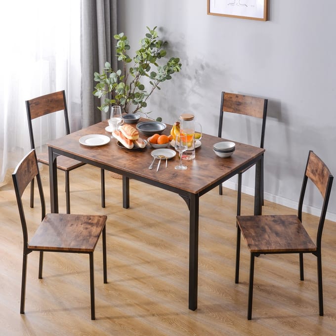 REDOM - Eettafelset Met 4 Stoelen - Ruimtebesparend - Minimalistisch - MDF En Staal - Bruin - 108 x 65 x 75 cm