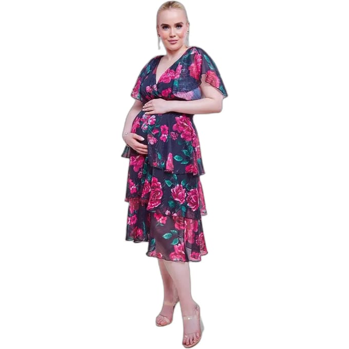 Damesjurk Goddiva Maternity Layered Floral