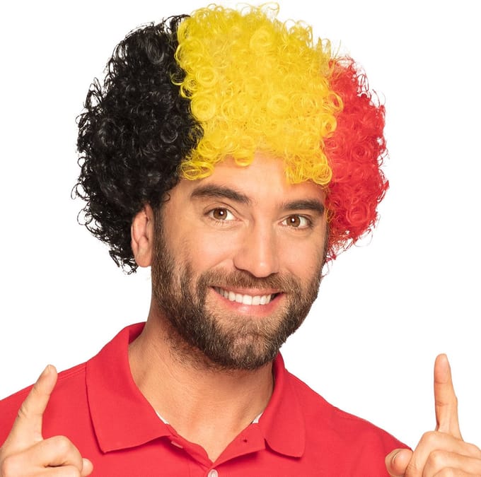 Boland - Pruik België - Afro - Kort - Unisex - - Rode duivels - Belgie - Voetbal