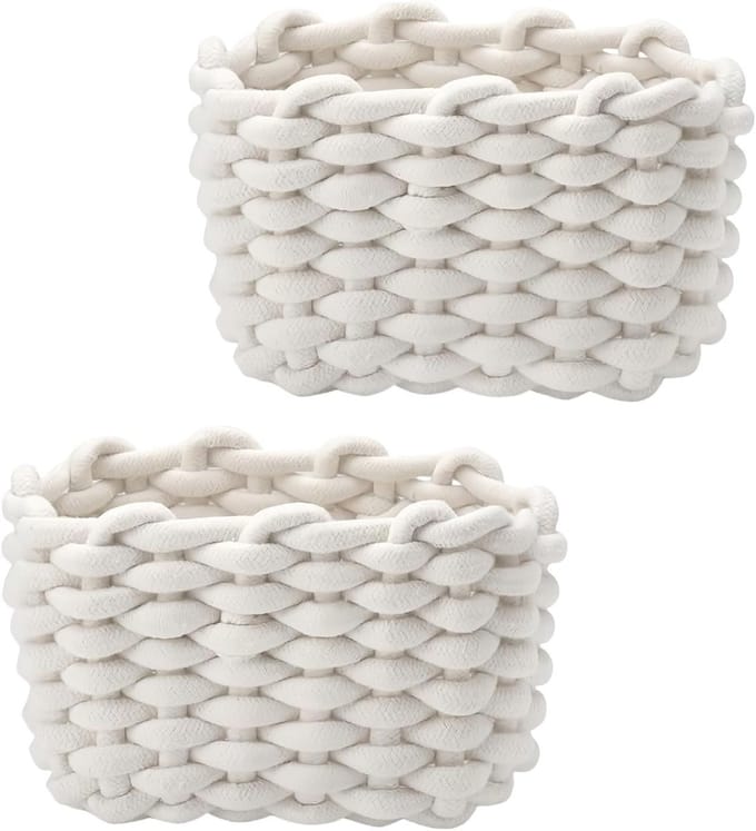 Set van 2 Opbergmanden van Katoen - Ideaal voor Babyspullen, Speelgoed en Kinderkamer Decoratie (Wit)