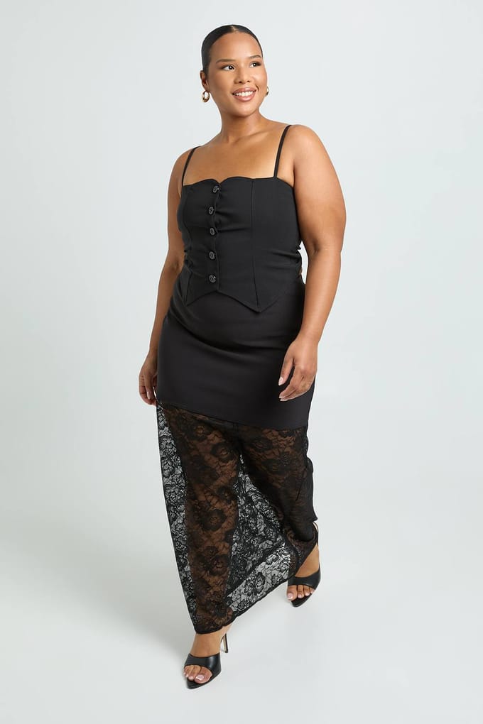 boohoo Dames Plus kanten contrast maxirok | Black | Maat: 16