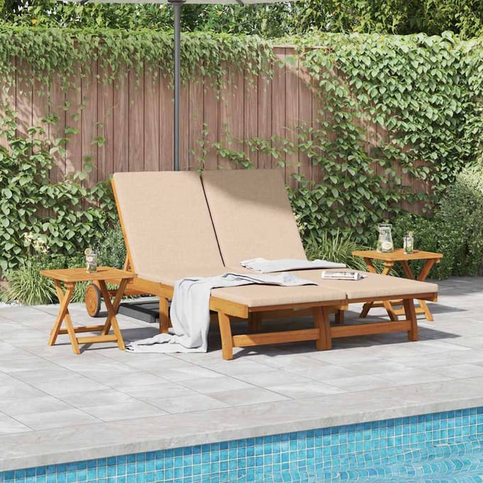 vidaXL - Ligstoel - met - kussen - Beige - Massief - Acacia - Hout