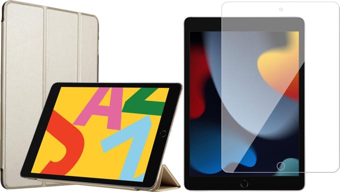 Hoes + Screenprotector geschikt voor iPad 2022 / 2021 / 2020 10.2 inch - Book Case Goud