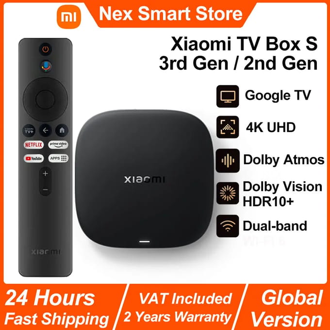 Xiaomi TV Box S 3rd / 2nd Gen, Google TV 4K UHD mediaspeler, Dolby Vision HDR10+ Smart Android TV Box, Google Assistant BT5.2