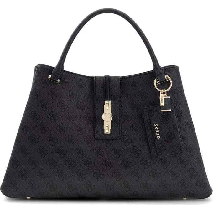 GUESS handtas schoudertas Yvonne Girlfriend Carryall Coal Logo donkergrijs