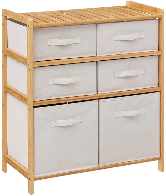 5Five Opbergkast met 6 polyester manden - 3 lagen - bamboe - beige - 66 x 33 x 78 cm