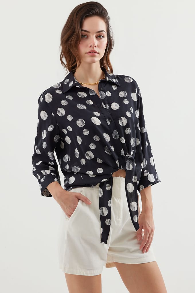 Geprinte Viscose Blouse met Strik