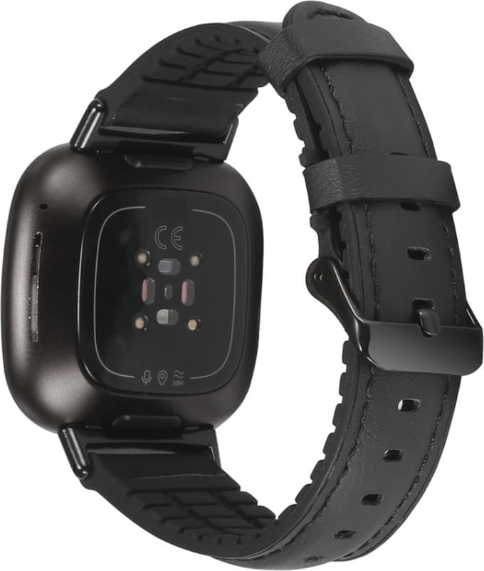 Leren bandje - geschikt voor Fitbit Versa 3 / Sense - zwart