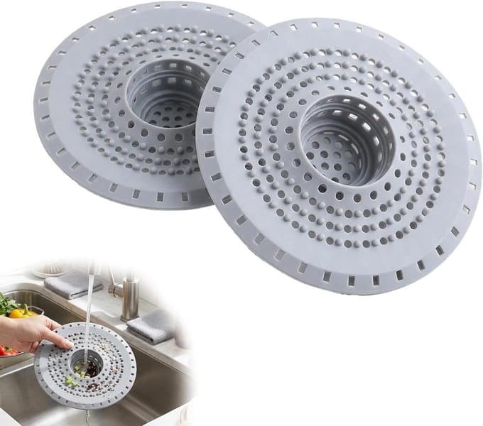 Afvoerzeef Siliconen - Douchefilter Keukenfilter - Afvoer Verstopping Voorkomen - Antislip Design - 2 stuks - Grijs
