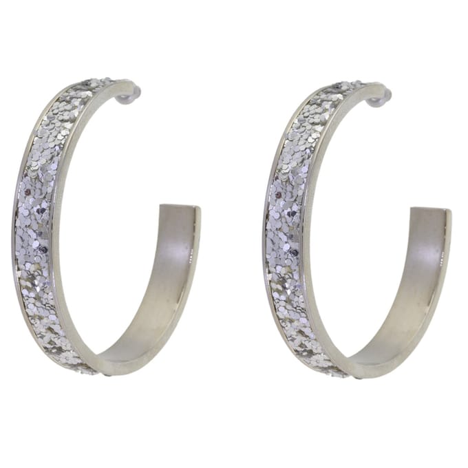 Behave - Oorringen glitter zilver - Zilverkleur - 5 cm