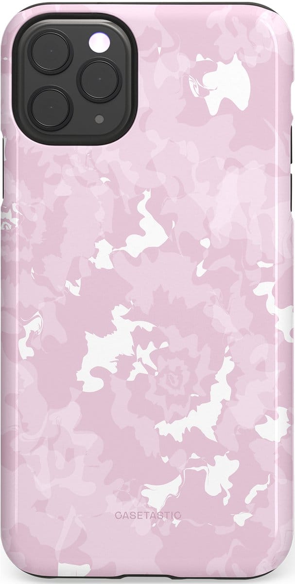 Casetastic hoesje geschikt voor Apple iPhone 11 Pro Max - Dubbellaagse bescherming - Roze wervels - Fashion Case - Lichtgrijs Lichtroze Wit