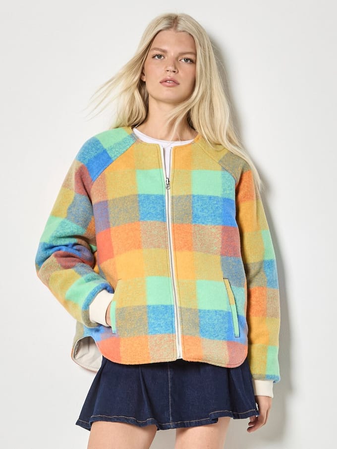 Omkeerbaar geruit fleece gewatteerd jack
