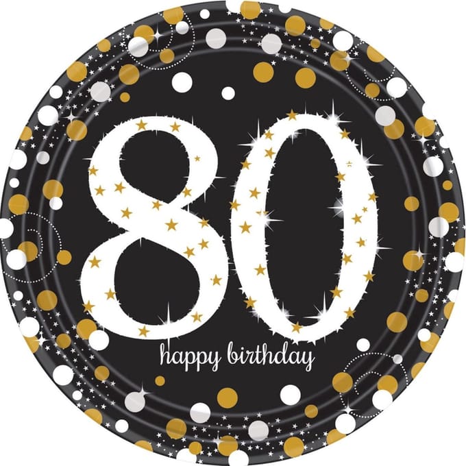 Borden 80 Jaar Happy Birthday 22,8cm 8st
