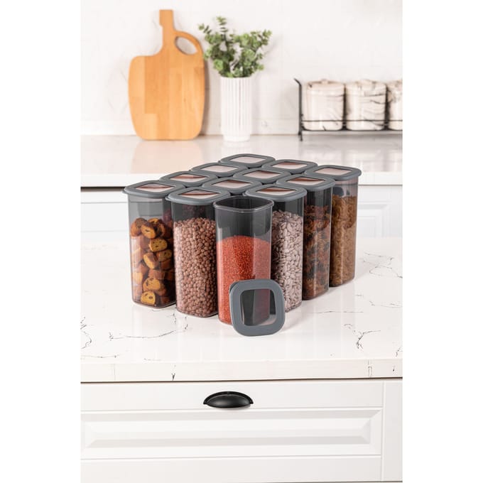 Asir - Set van 12 opslagboxen - Antraciet - 10 x 24,5 x 10 cm