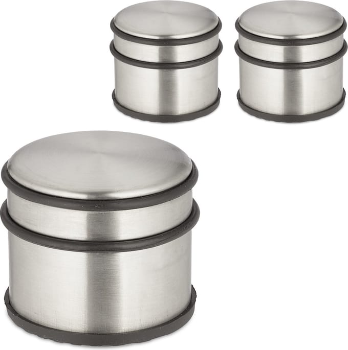 deurstopper rvs - set van 3 - antislip - 7,5 x 9 cm - zilver-zwart