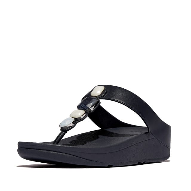 FitFlop Dames teenslippers Fino Multi-Stone Leather Toe-Post Sandals IU9