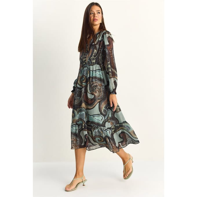 Paisley V-hals Midi Jurk