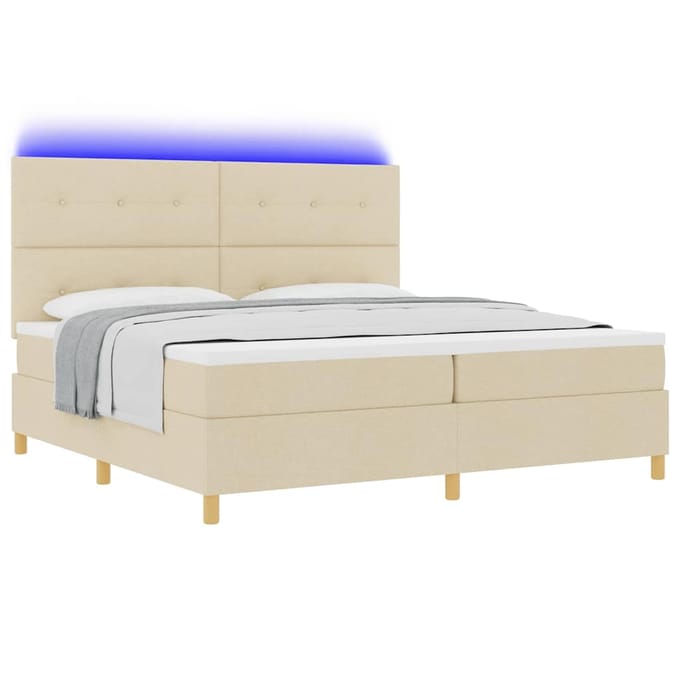 vidaXL - LED - Box - Spring - Bed - met - hoofdeinde - Crème - 200 - x - 200 - cm - Stof