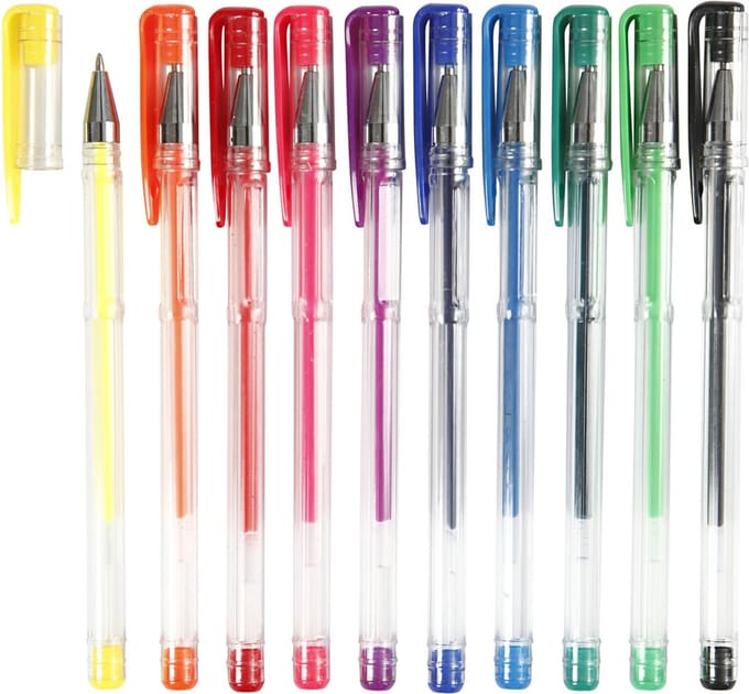 Gelpen, lijndikte 0,8 mm, diverse kleuren, 10 div/ 1 doos