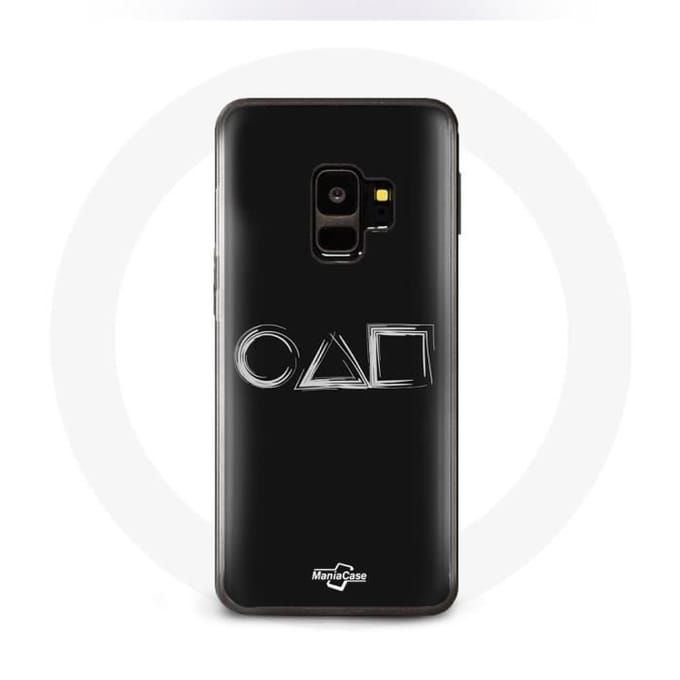 Case voor Samsung S9 plus Squid Game logo symbolen vierkante cirkel driehoek zwarte achtergrond