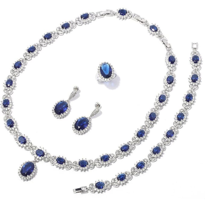 Romantische Regenboog Bruid Ketting Sieraden Set voor Dames Mode 925 silver needle earrings white
