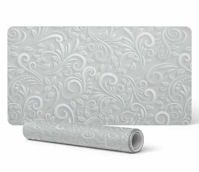 Moderne vinyl bureauonderlegger met elegant bladmotief, 90x45 cm