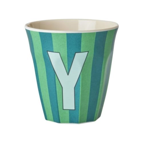 Rice melamine beker medium gestreept letter y, groen