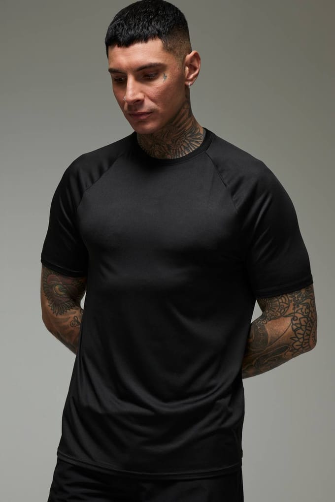 Tall Men's Active Lightweight Essentials Gym Regular Fit Raglan T-shirt | Black | Size Medium