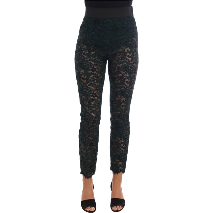 Dolce & Gabbana Vrouwen Groen Gebloemde Kanten Legging Broek