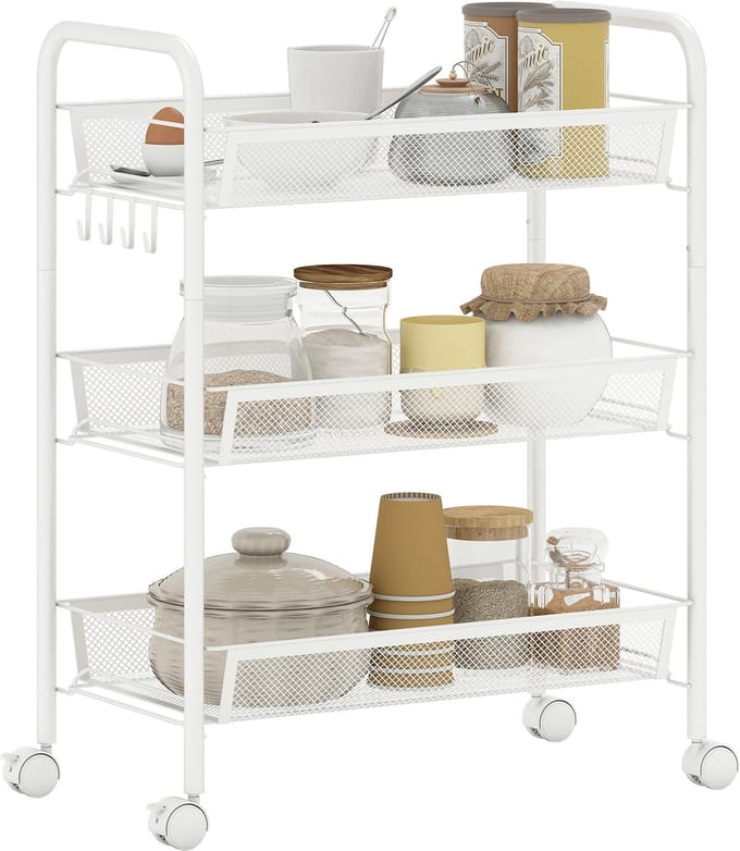 HOMCOM Utility Cart - Staal - 45x26,5x63cm - Wit