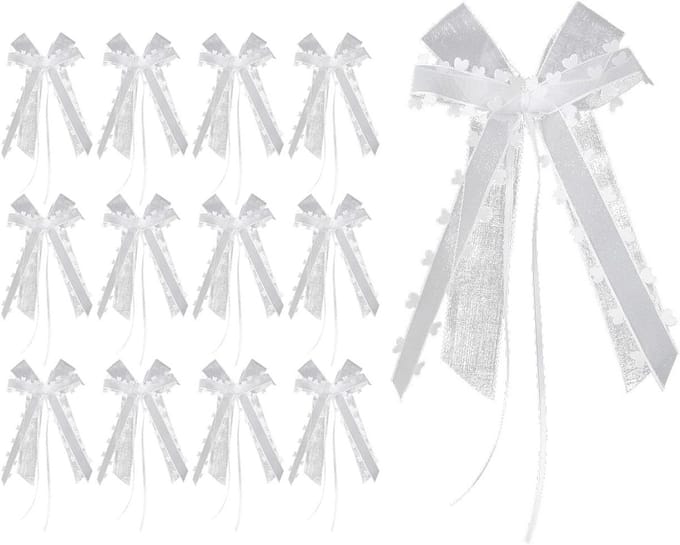 12 Stuks Auto Bogen Antenne Bogen Auto Sieraden Bruiloft Decoratie Bogen voor Feest en Verjaardag in Wit